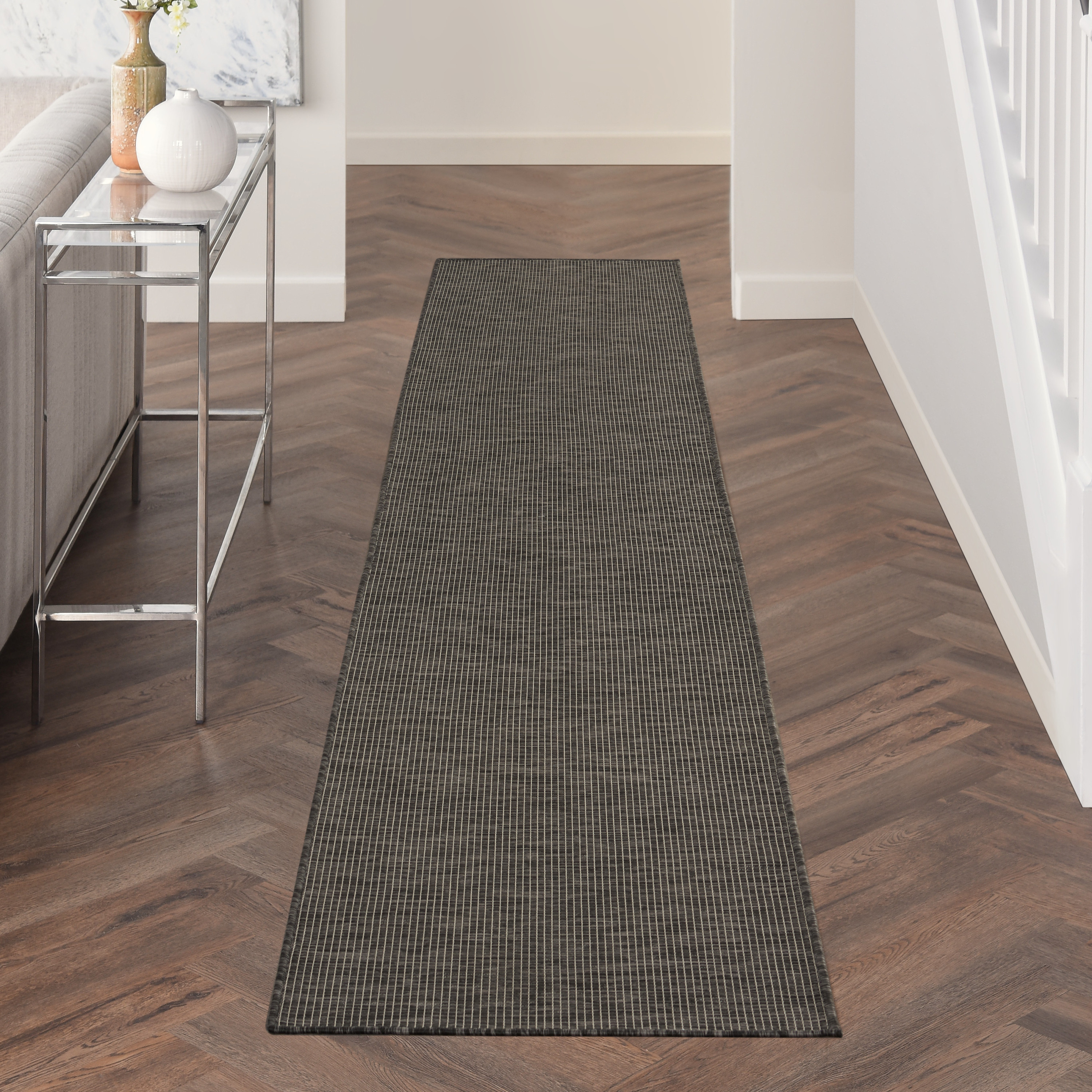 Nourison Positano 2'2" x 12' Charcoal Modern Rug