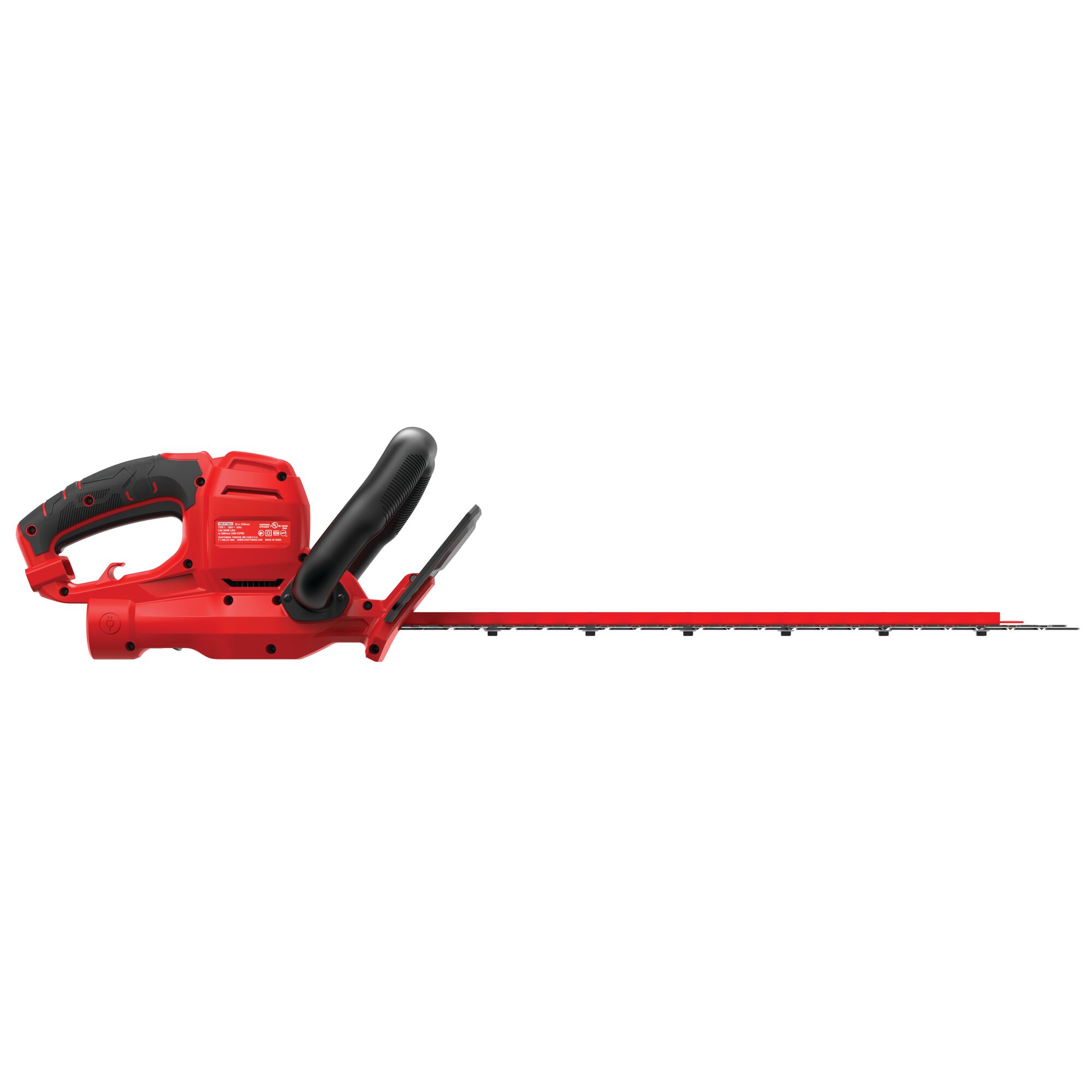 Left profile of 3 dot 8 amp 22 inches corded hedge trimmer.