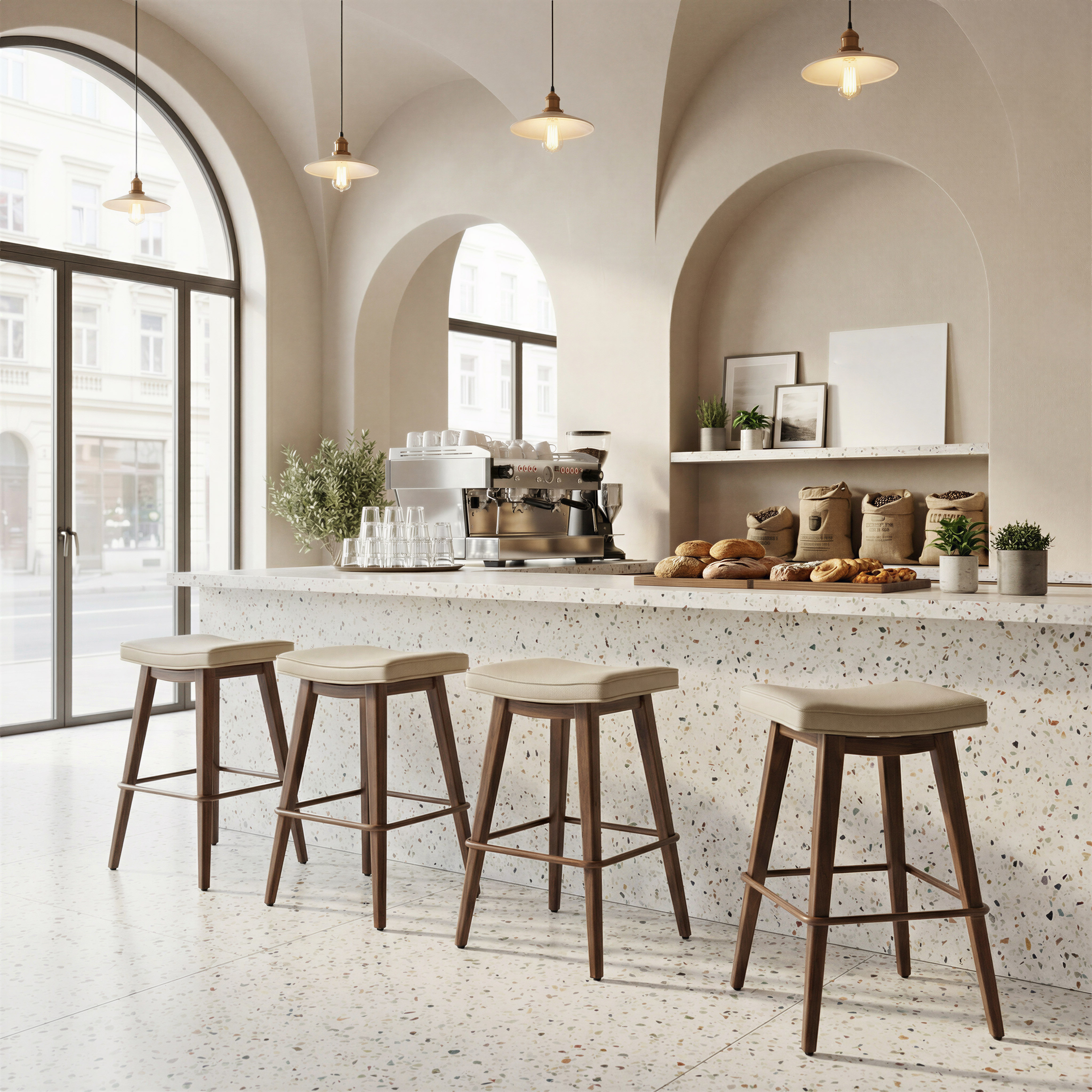 Divat Counter Stool (Set of 2) Beige & Walnut product image