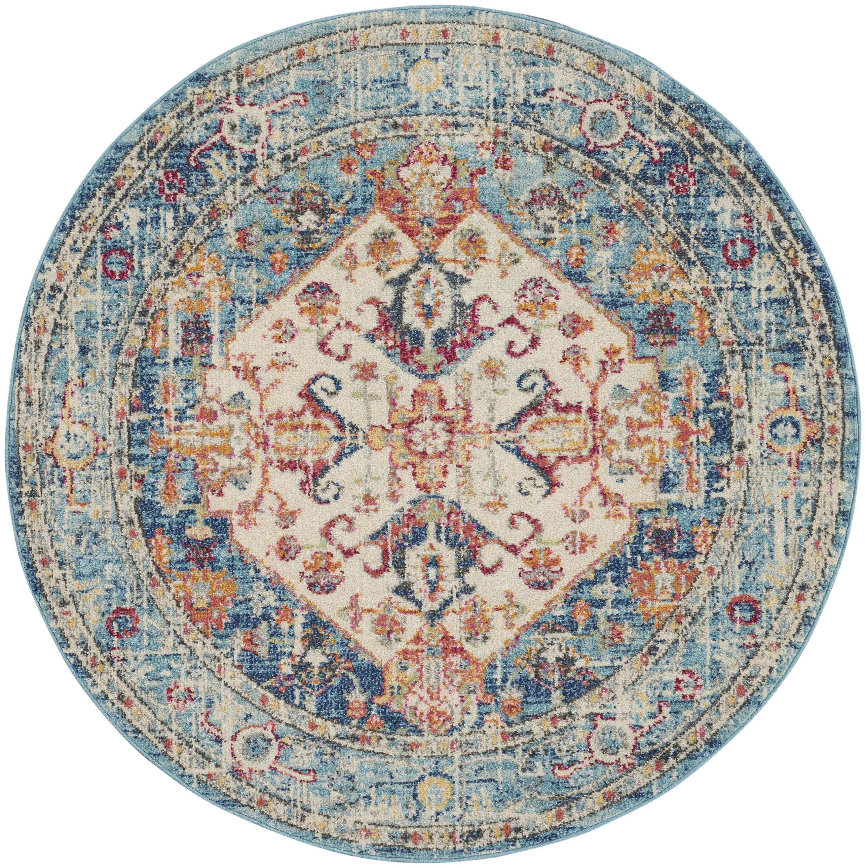 Nourison Passion 5' x Round Ivory Light Blue Bohemian Indoor Rug