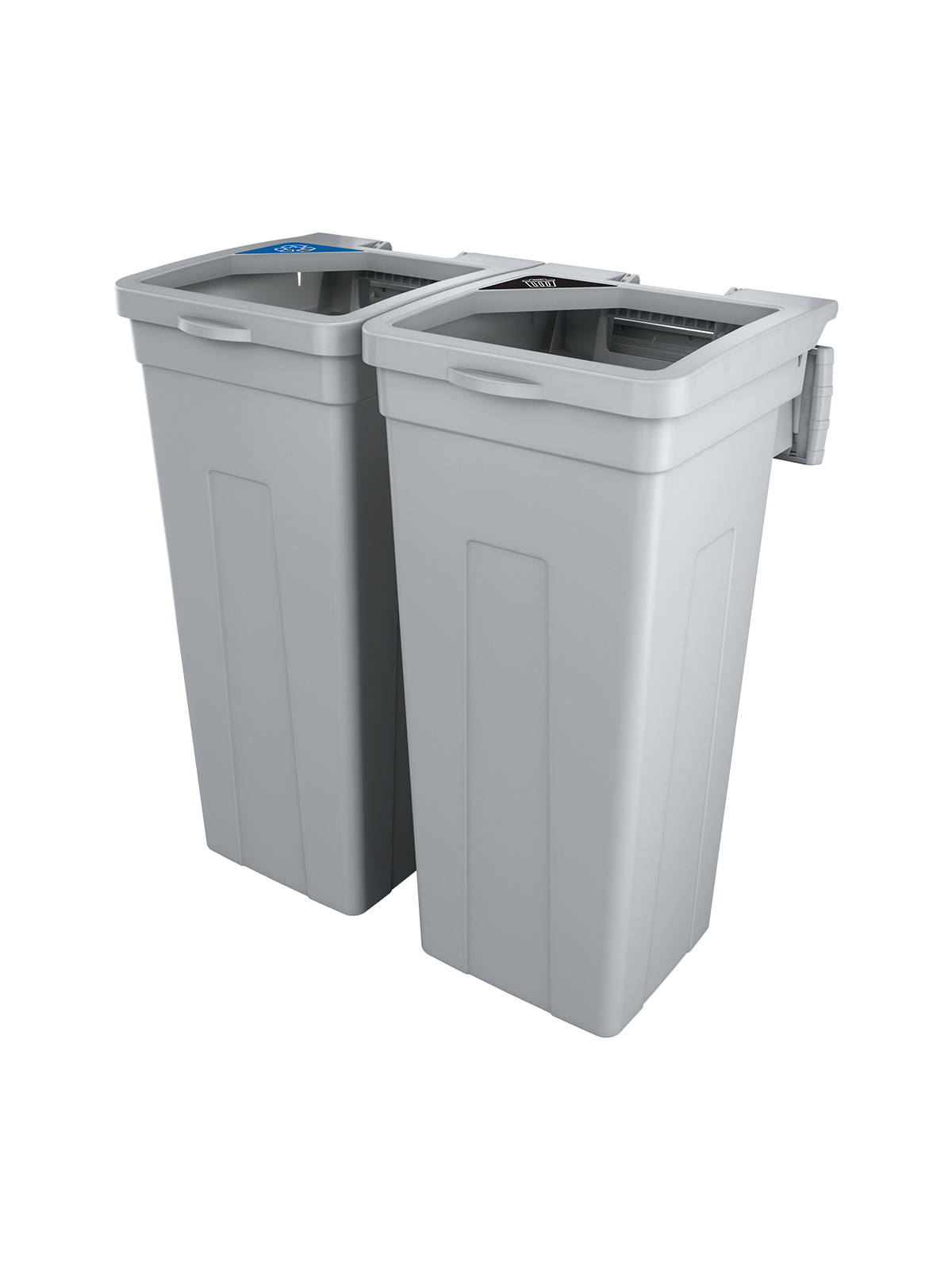 Busch Systems Rise Series Grey double body with lid and mixed recycling and waste labels