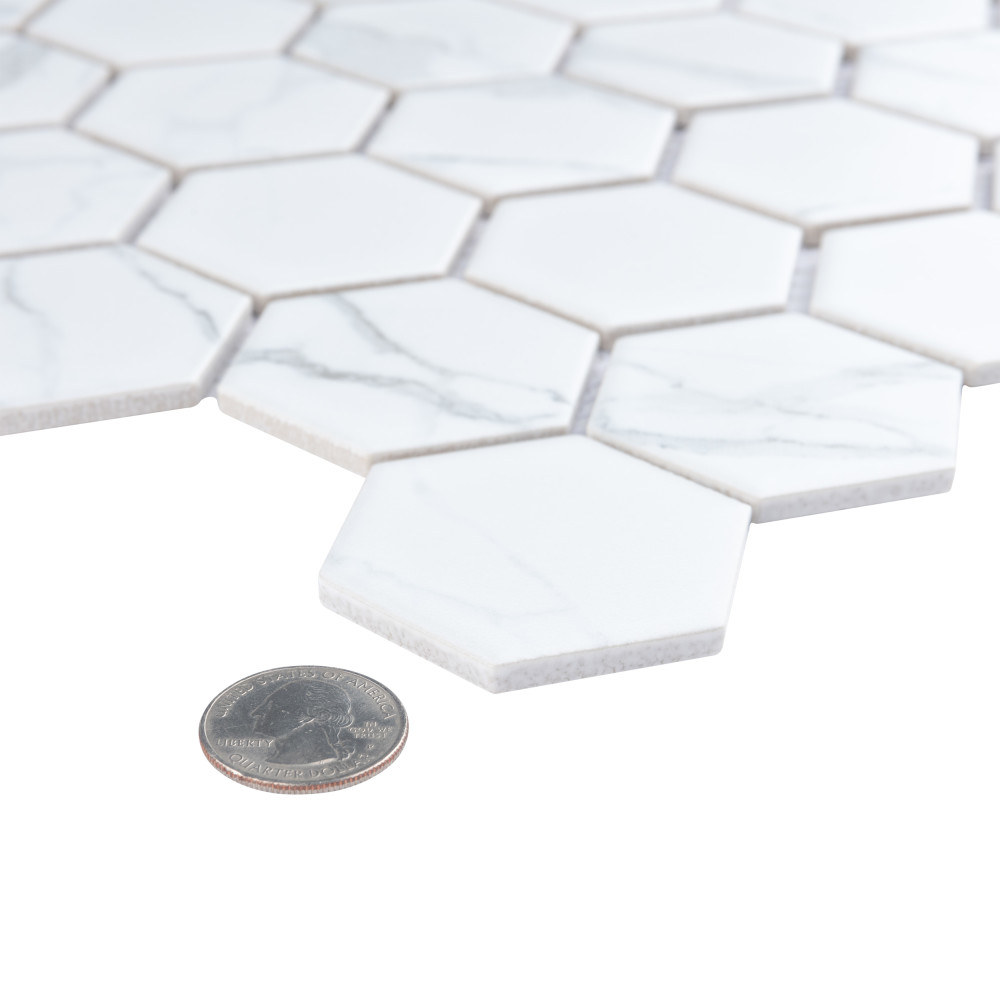 Carrione 2″ Hex Matte Carrara 11-1/8 in. x 12-5/8 in. Porcelain Mosaic Tile