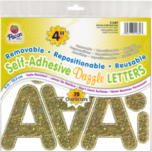 Self-Adhesive Letters, Gold Dazzle, Puffy Font, 4", 78 Characters