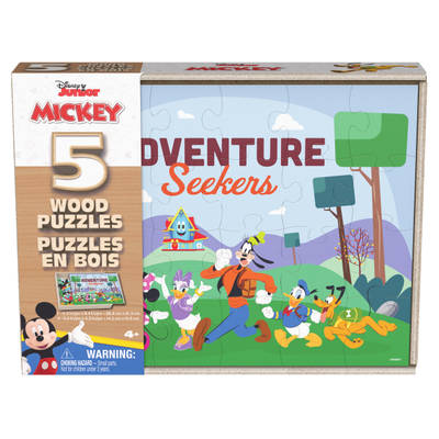 Mickey Mouse 5-Pack of Wood Jigsaw Puzzles for Families, Kids, and Preschoolers Ages 3 and Up