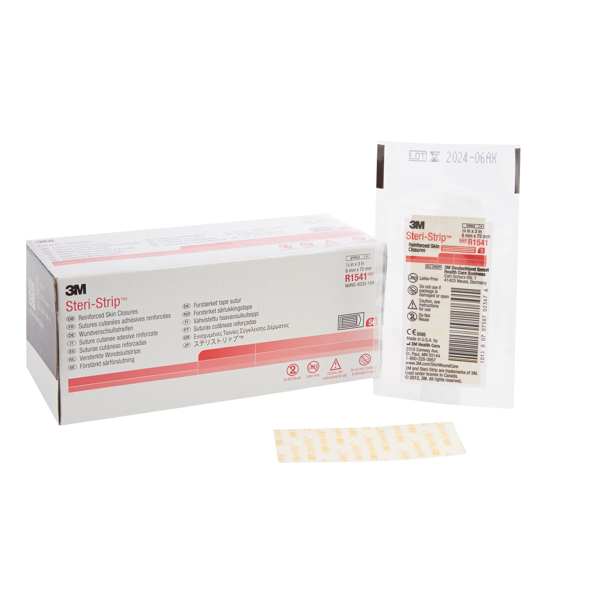 3M Steri-Strip Skin Closure Strips, 1/4 inch x 3 Inch, Reinforced Strip, White