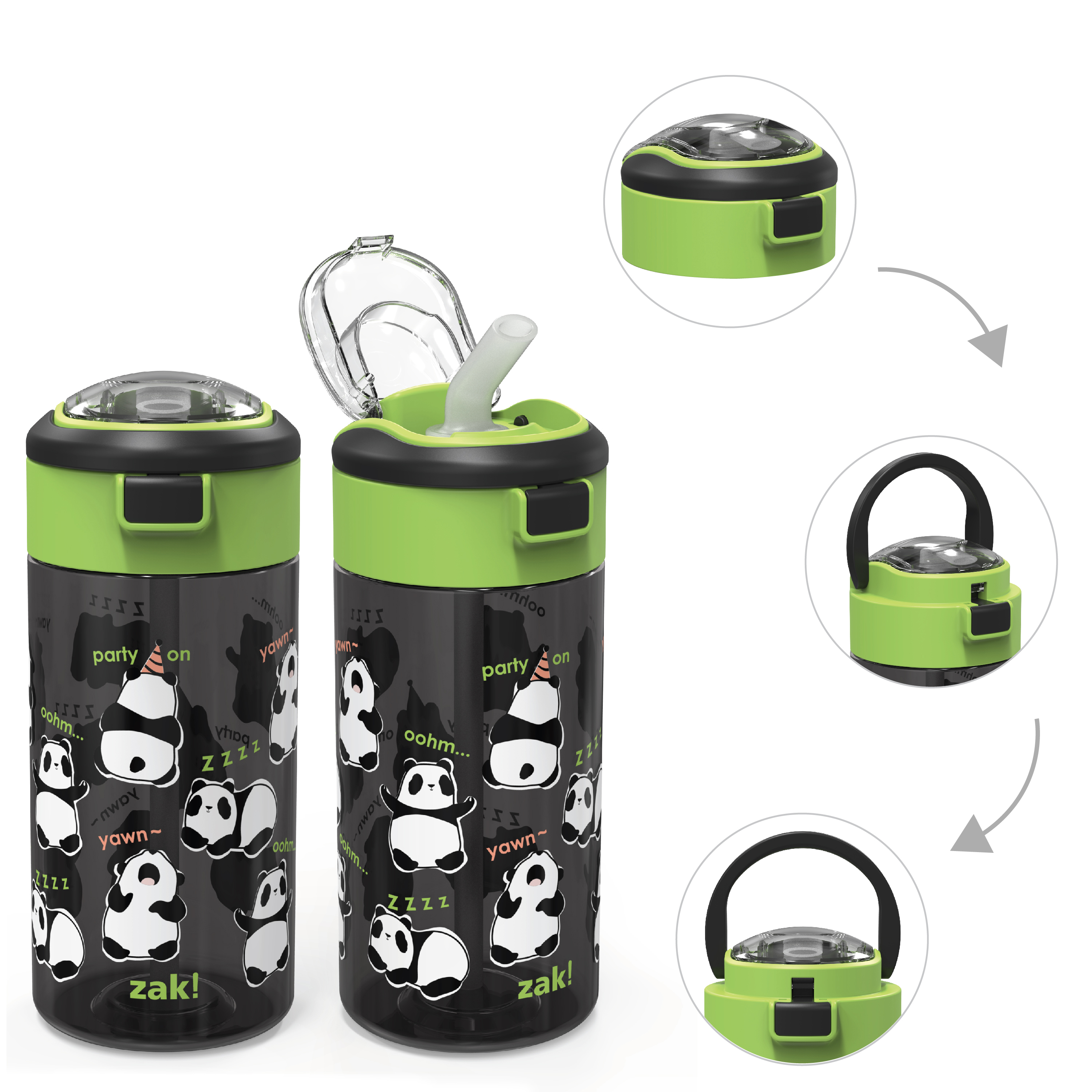 Genesis 18 ounce Water Bottles, Panda, 2-piece set slideshow image 1
