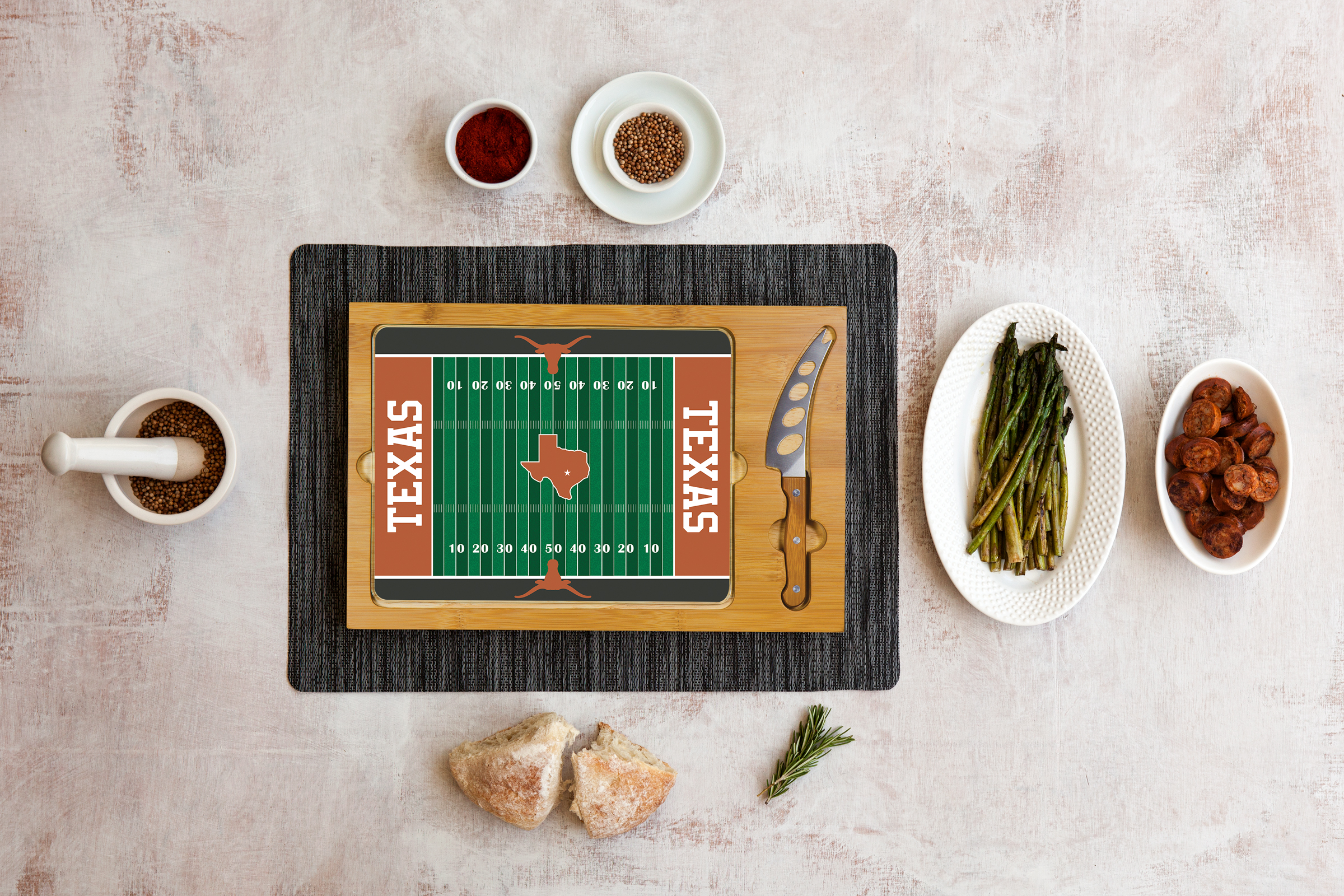 Texas Longhorns - Icon Glass Top Cutting Board & Knife Set