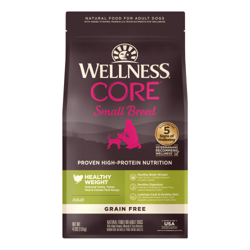 Wellness CORE Grain Free Small Breed Healthy Weight Turkey Recipe Front packaging