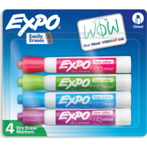 Dry Erase Markers, Low Odor Ink, Assorted Tropical Colors, Chisel Tip, 4 Count