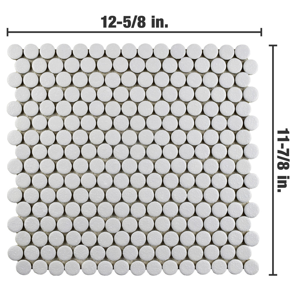 Hudson Penny Round Crystalline White 11-7/8 in. x 12-5/8 in. Porcelain Mosaic Tile