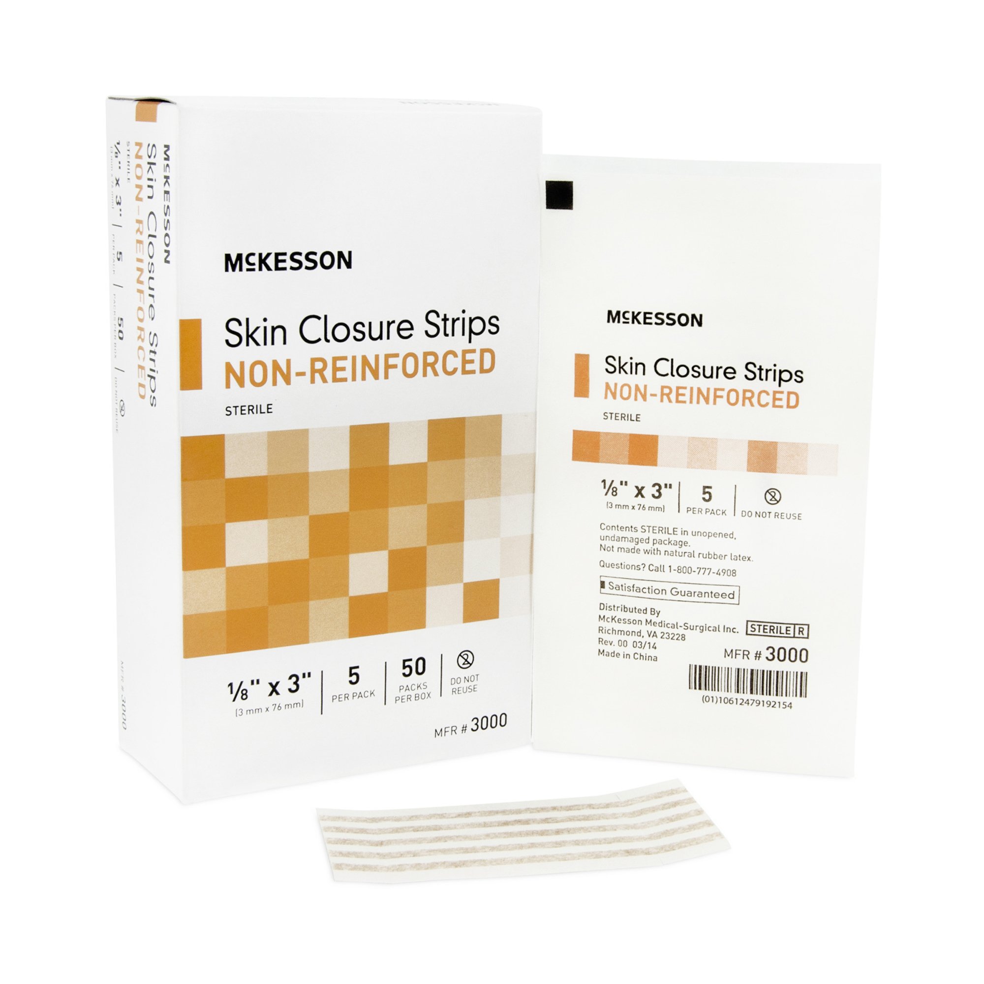 McKesson Non-Reinforced Skin Closure Strip, 1/8 x 3 in. MK 876299