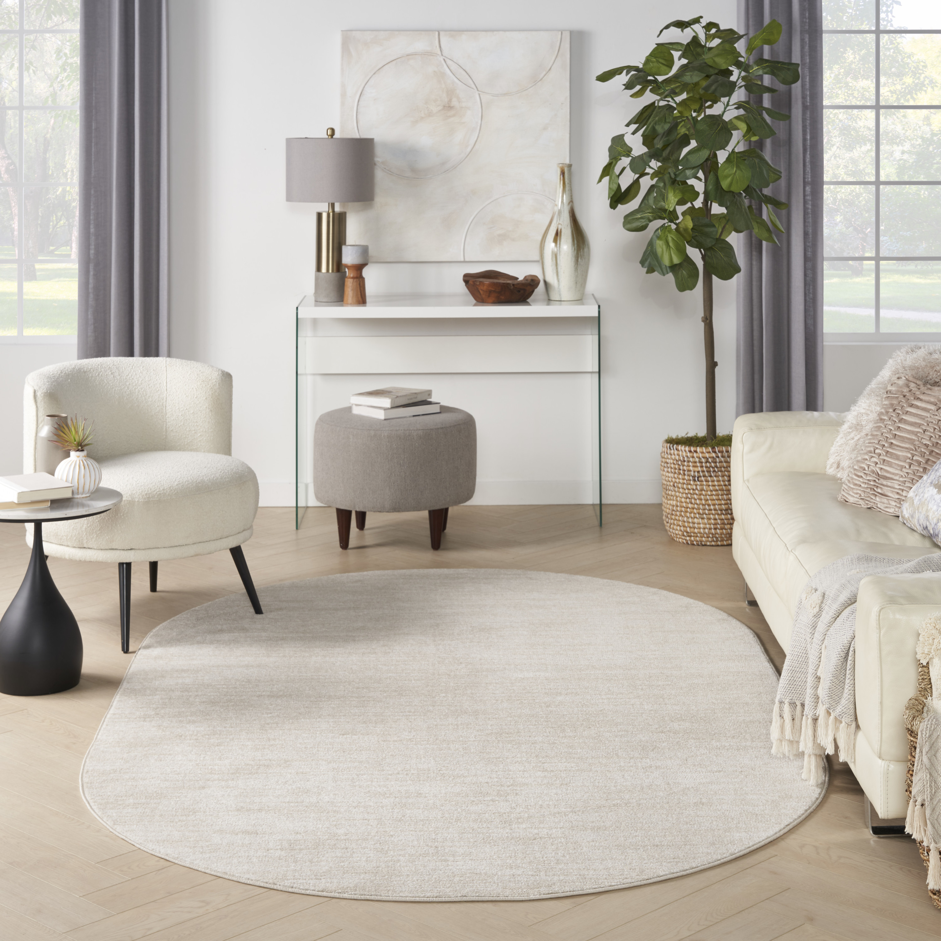 Nourison Nourison Essentials 6' x 9' Oval Ivory Beige Outdoor Rug