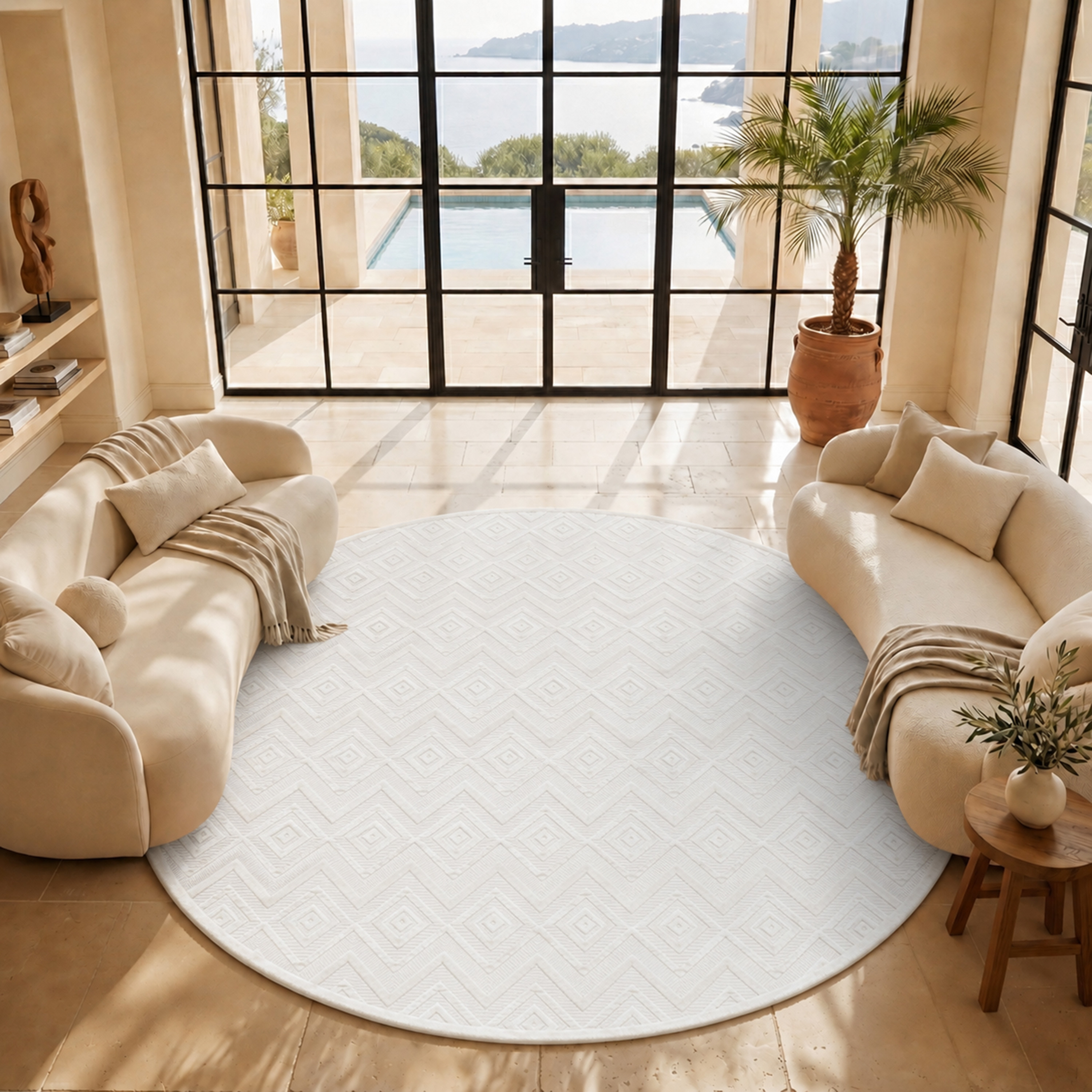 Nourison Versatile 10' x Round Ivory White Modern Rug