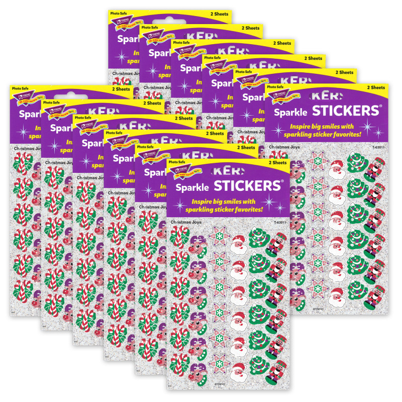 Christmas Joys Sparkle Stickers®, 72 Per Pack, 12 Packs