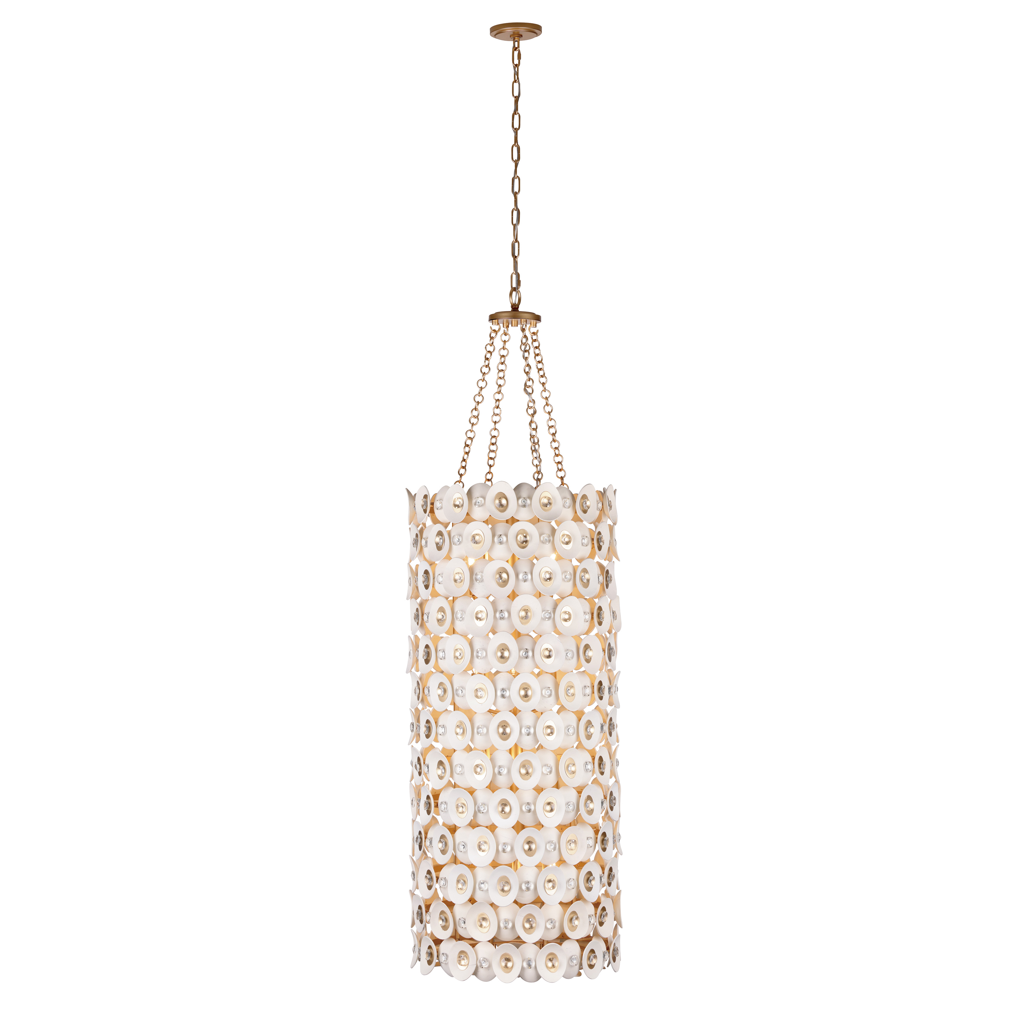 The Niu pendant combines natural coconut shell with crystal accents and a warm Fawn Gold finish, creating a sophisticated organic modern aesthetic. Its 12 lights provide ample illumination while the natural materials add texture and warmth. - alternate view