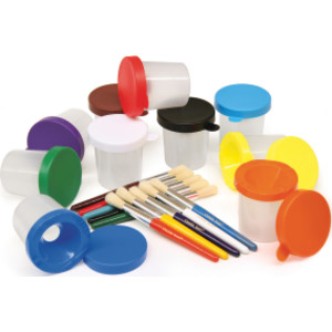 Paint Cups with Brushes, 10 Assorted Colors, 7-1/4" Brushes & 3" Dia. Cups, 20 Pieces