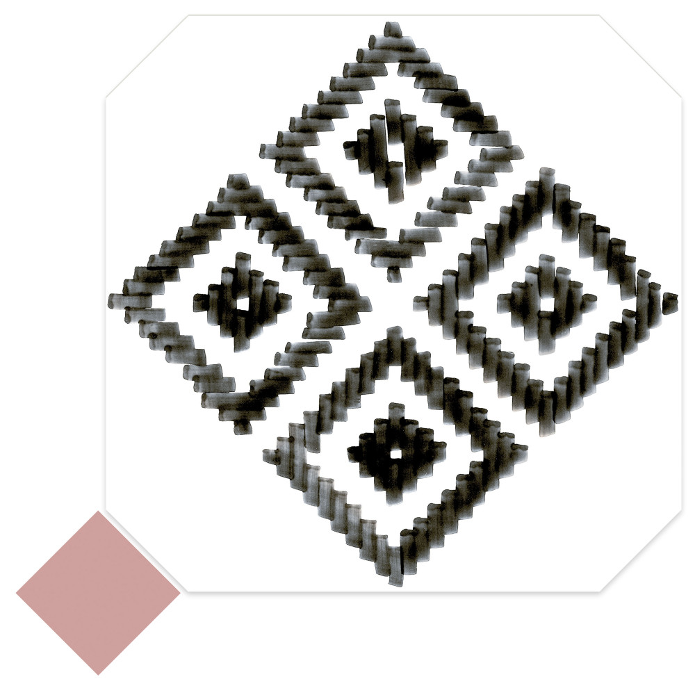 Vaudeville Octagon Deco Sombra with Taco Pink 7-7/8 in. x 7-7/8 in. Porcelain Floor and Wall Tile