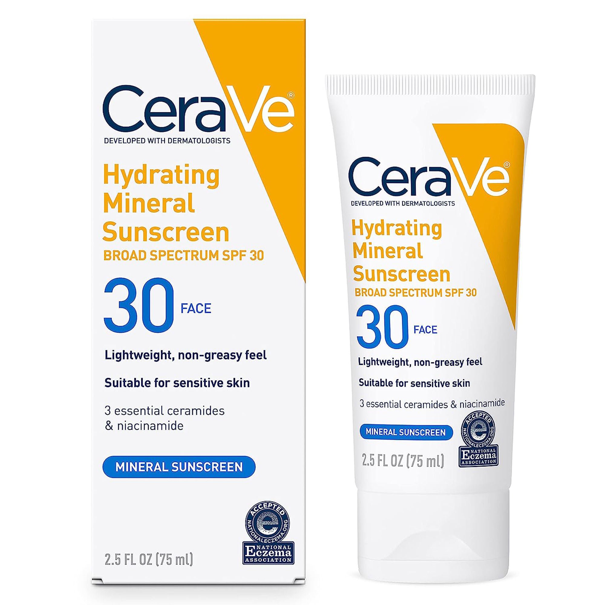 CeraVe® Hydrating Mineral Sunscreen for Face, SPF 50, 2.5-ounce Tube
