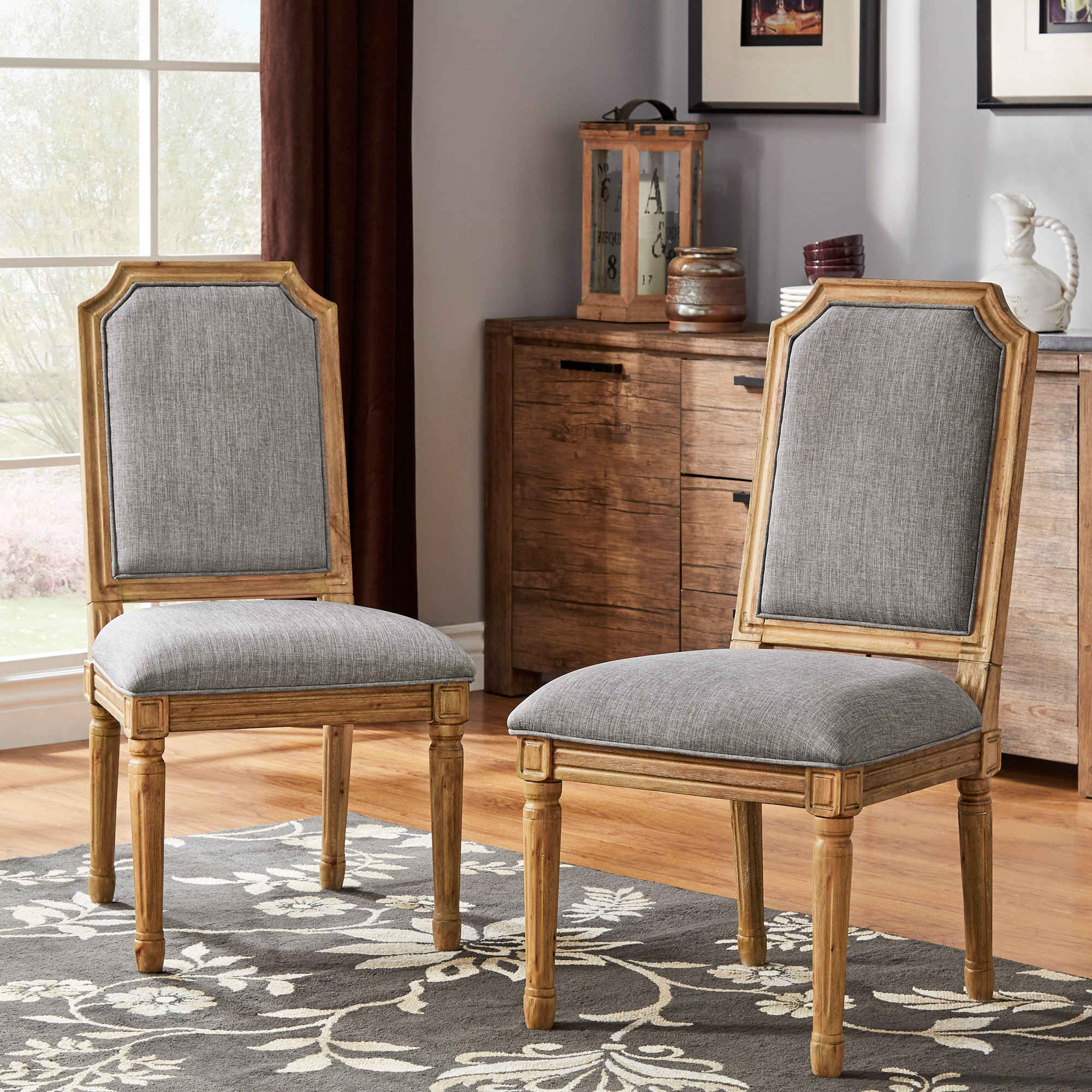 Arched Bridge Linen and Wood Dining Chairs (Set of 2)