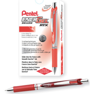 EnerGel RTX Retractable Liquid Gel Pen, (0.7mm) Metal Tip, Medium Line, Red Ink, 1 Dozen