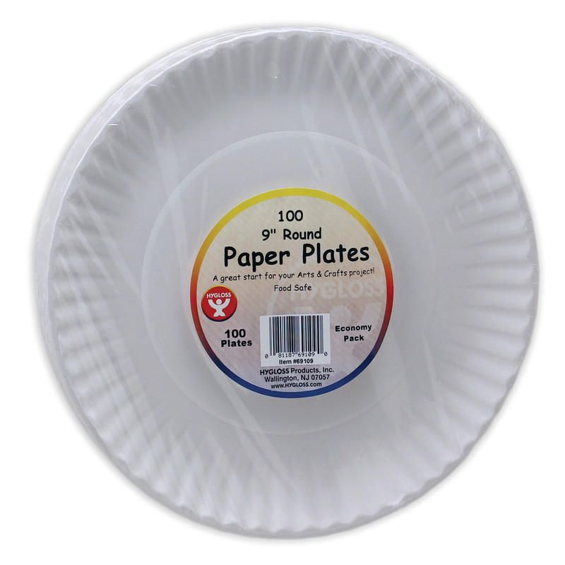 Paper Plates 9", White, Pack of 100