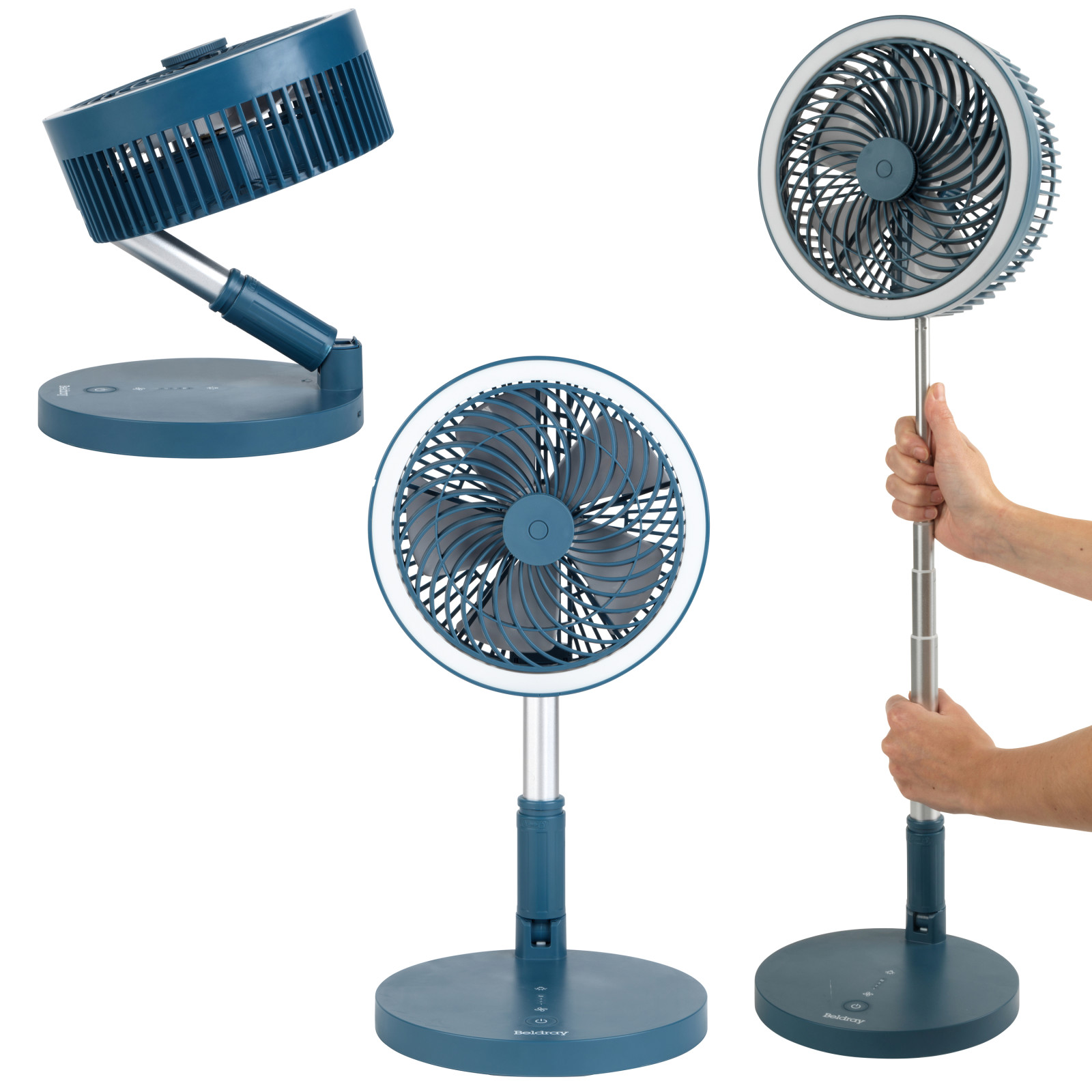Beldray Folding Fan Telescopic Cordless Ring Light Recharges EH3413 Blue/Grey 9W - Picture 7 of 23