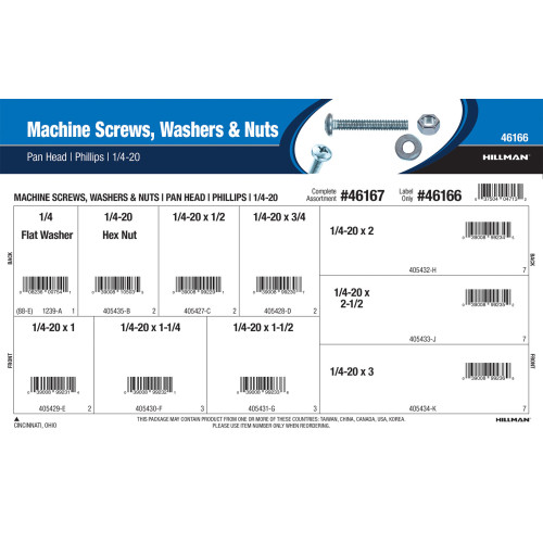 Phillips Pan-Head Machine Screws, Washers, and Nuts Assortment (1/4