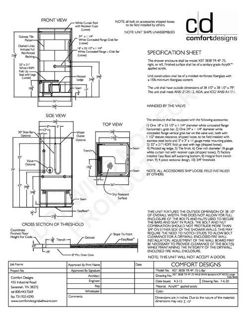 Spec Sheet — Cd Shower Spec Sheet Xst 3838tr 75 4p L Bar