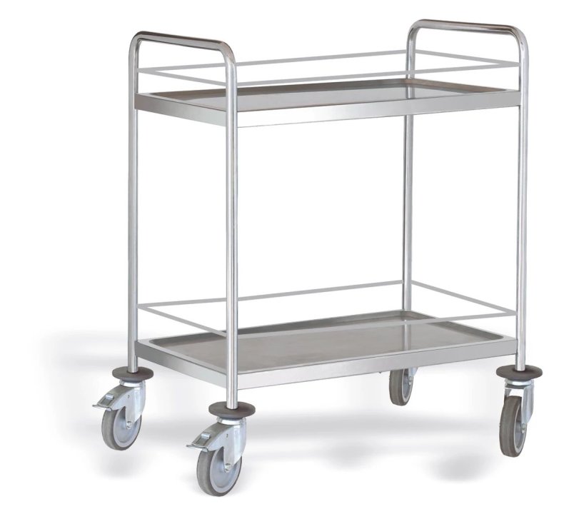 Disassembled Stainless Steel Serving Trolley with guard-rail shelf  88 x 58 cm with 2 levels