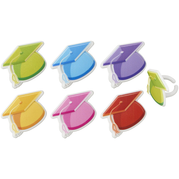 Bright Grad Hats Cupcake Rings