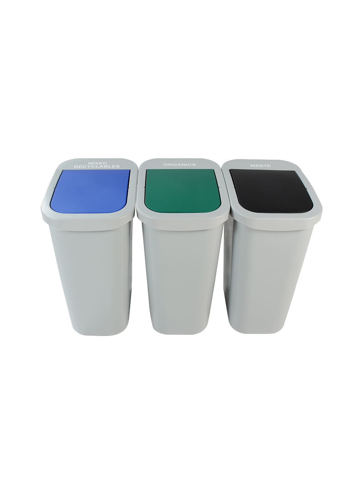 BILLI BOX – Triple – Kit – 10 G – Mixed Recyclables-Organics-Waste – Swing – Grey-Blue-Green-Black