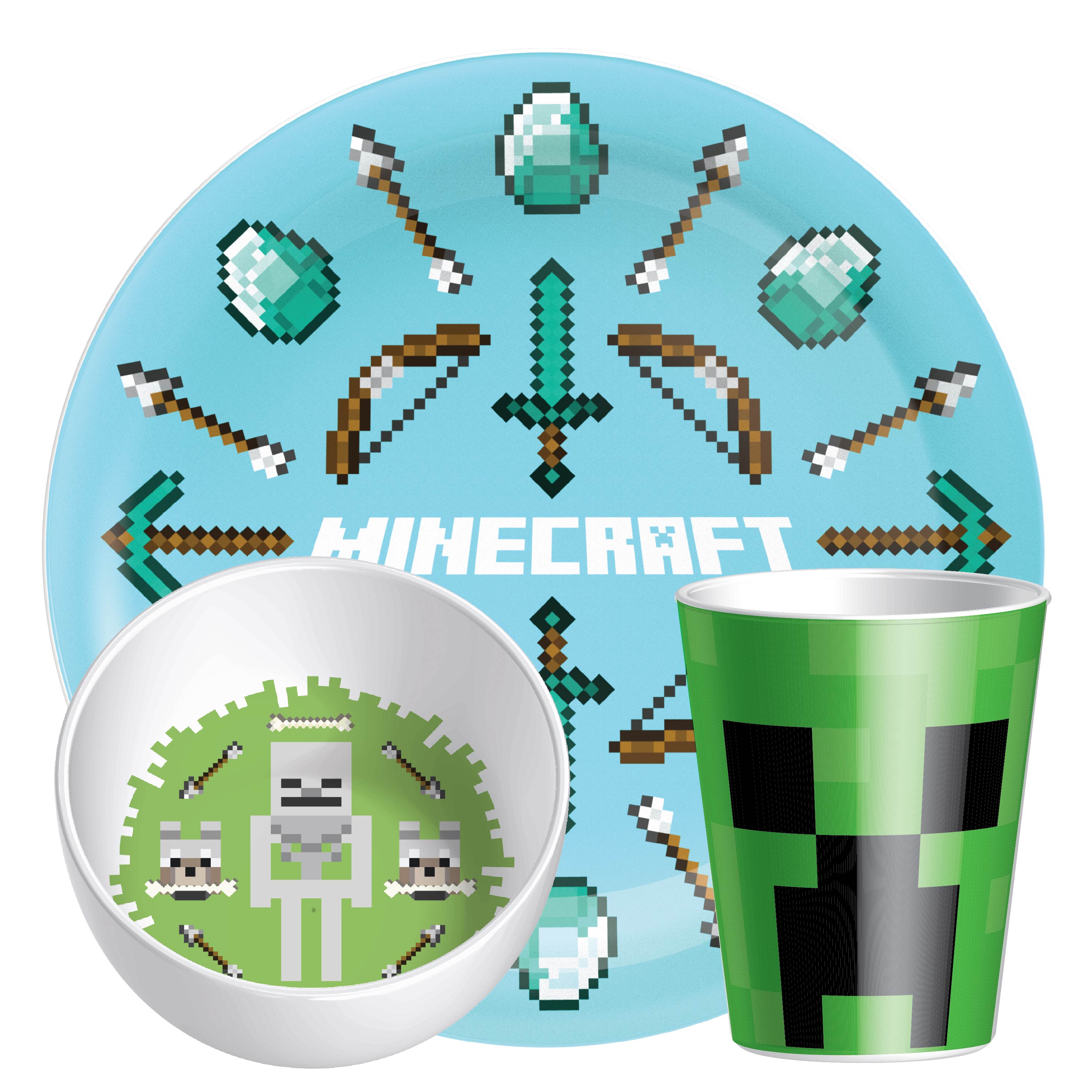Minecraft Kid’s Dinnerware Set, Favorite Minecraft Characters, 3-piece set slideshow image 1