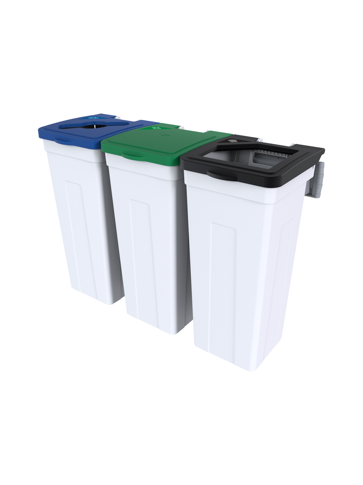 RISE – Triple – Kit – Mobius Loop-Organics-Waste – Mixed-Solid Lift-Full – White-Blue-Green-Black