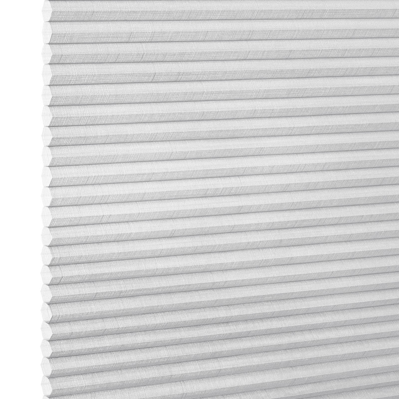 White honeycomb cellular shade, fully lowered with horizontal pleats and subtle linen texture; closed, diffusing soft light; fills a bright interior window opening, neutral minimalist room lighting.