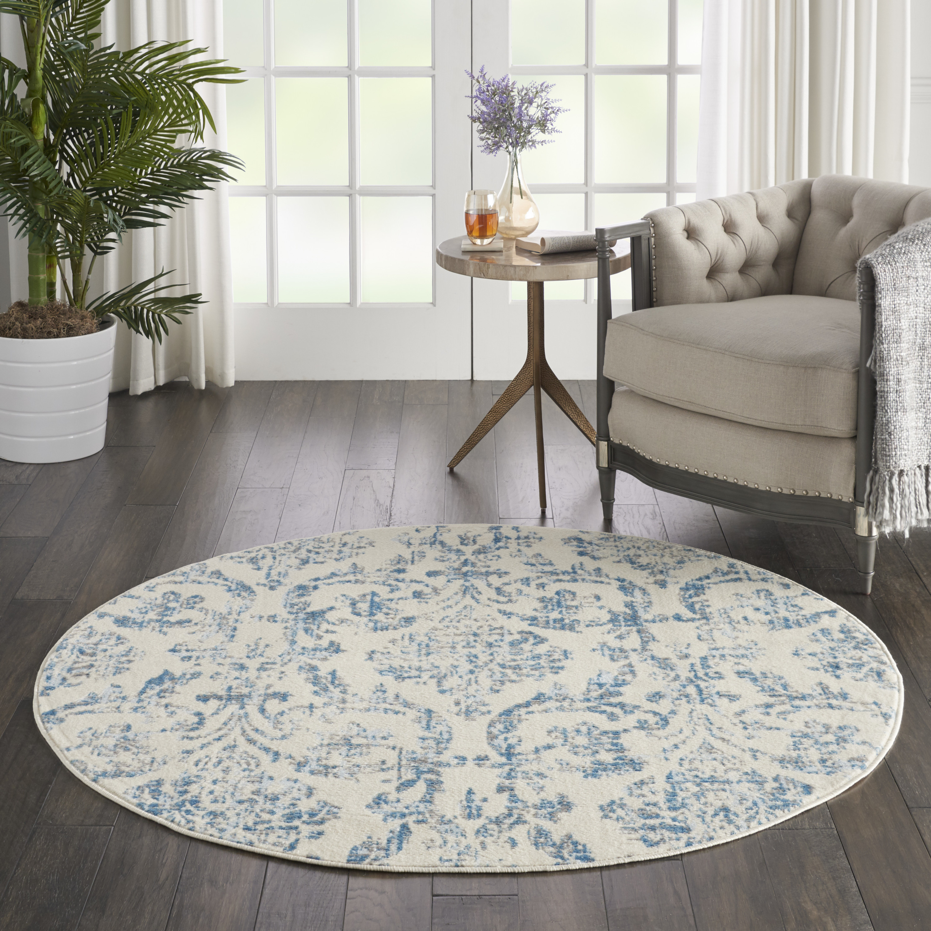 Nourison Jubilant 5'3" x Round Ivory Blue Vintage Indoor Rug
