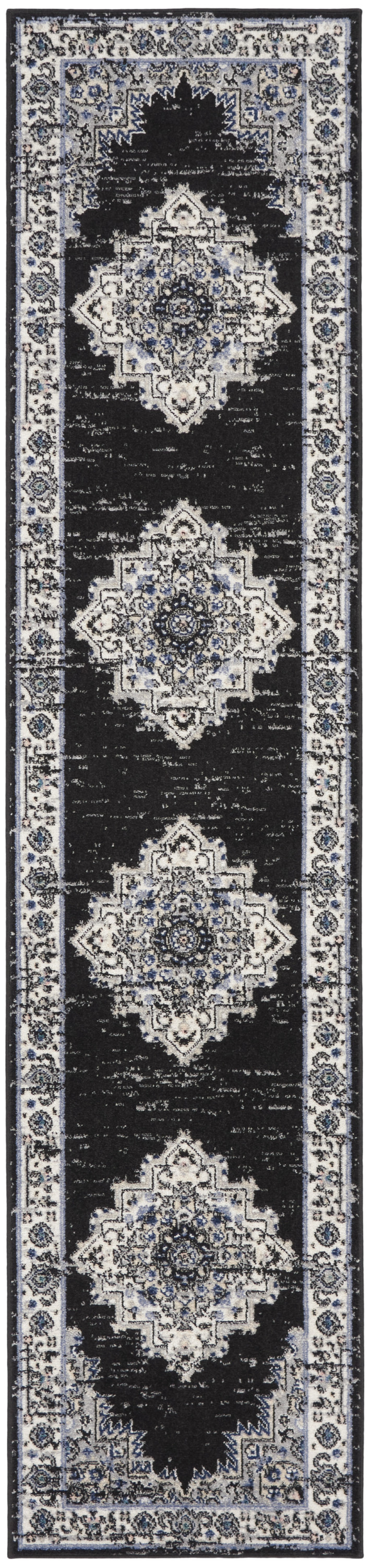 Nourison Passion 2'2" x 10' Black Ivory Vintage Indoor Rug