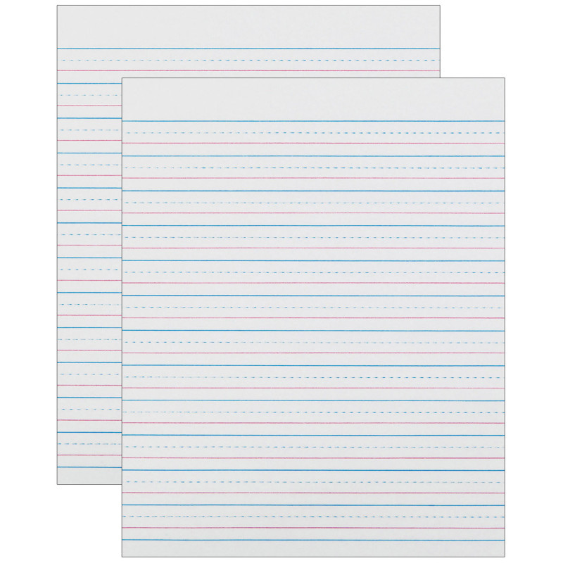 Sulphite Handwriting Paper, Dotted Midline, Grade 2, 1/2" x 1/4" x 1/4" Ruled Short, 8" x 10-1/2", 500 Sheets Per Pack, 2 Packs