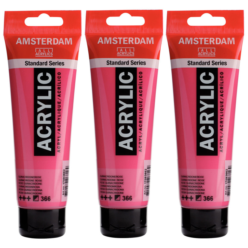 Standard Acrylic Paint, 120ml, Quinacridone Rose 366, Pack of 3