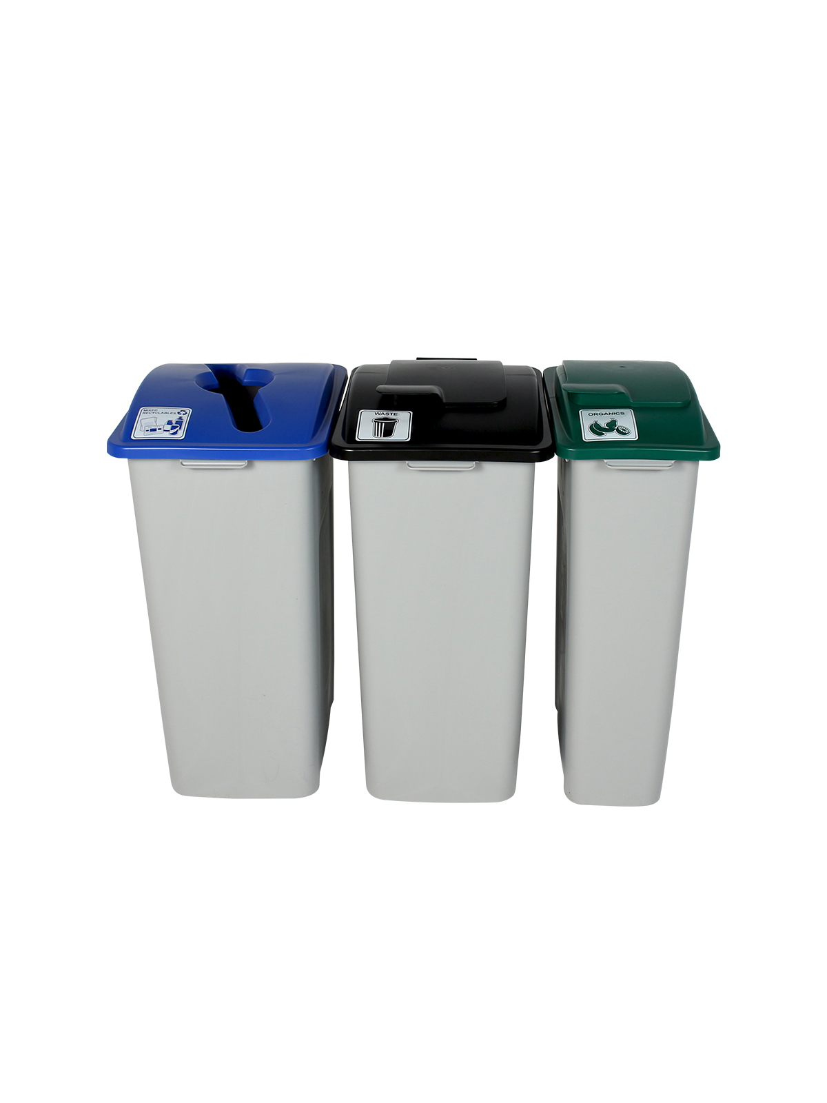 WASTE WATCHER – Triple – Kit – Xl – Mixed Recyclables-Organics-Waste – Mixed-Solid Lift-Solid Lift – Grey-Blue-Green-Black