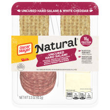 Oscar Mayer Natural Snack Plate, Hard Salami, White Cheddar Cheese, Whole Wheat Cracker, 3.3 oz Tray