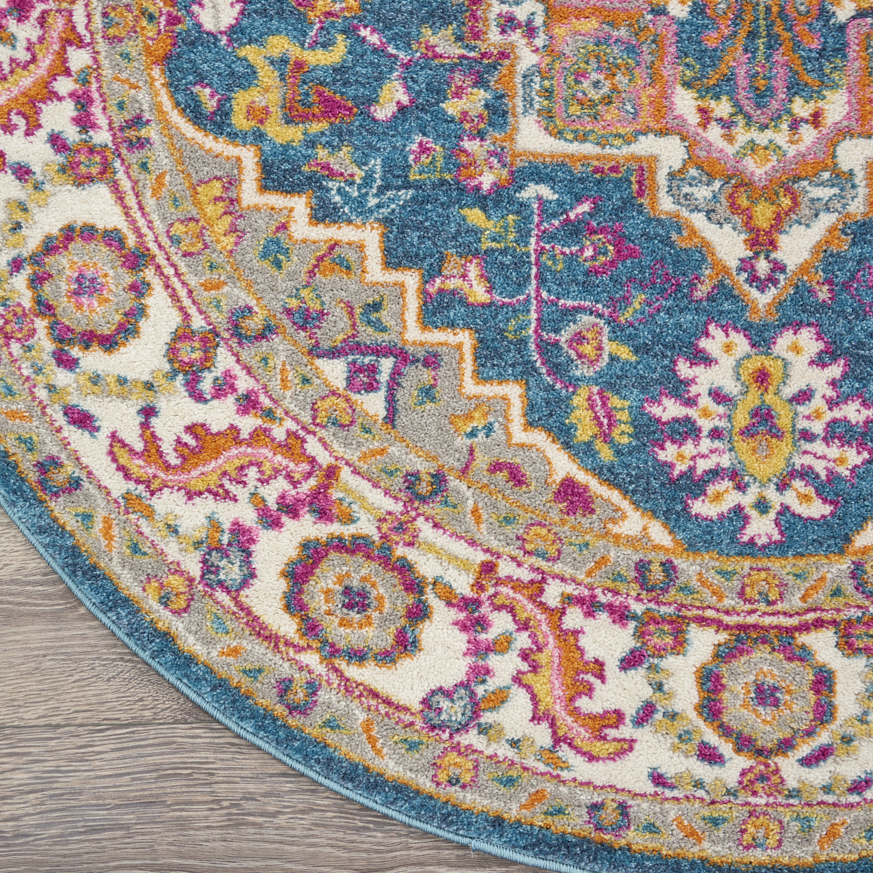 Nourison Passion 4' x Round Teal Multicolor Bohemian Indoor Rug