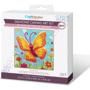 Diamond Painting Kit, Butterfly Design, 6.25 x 6.25 Inches