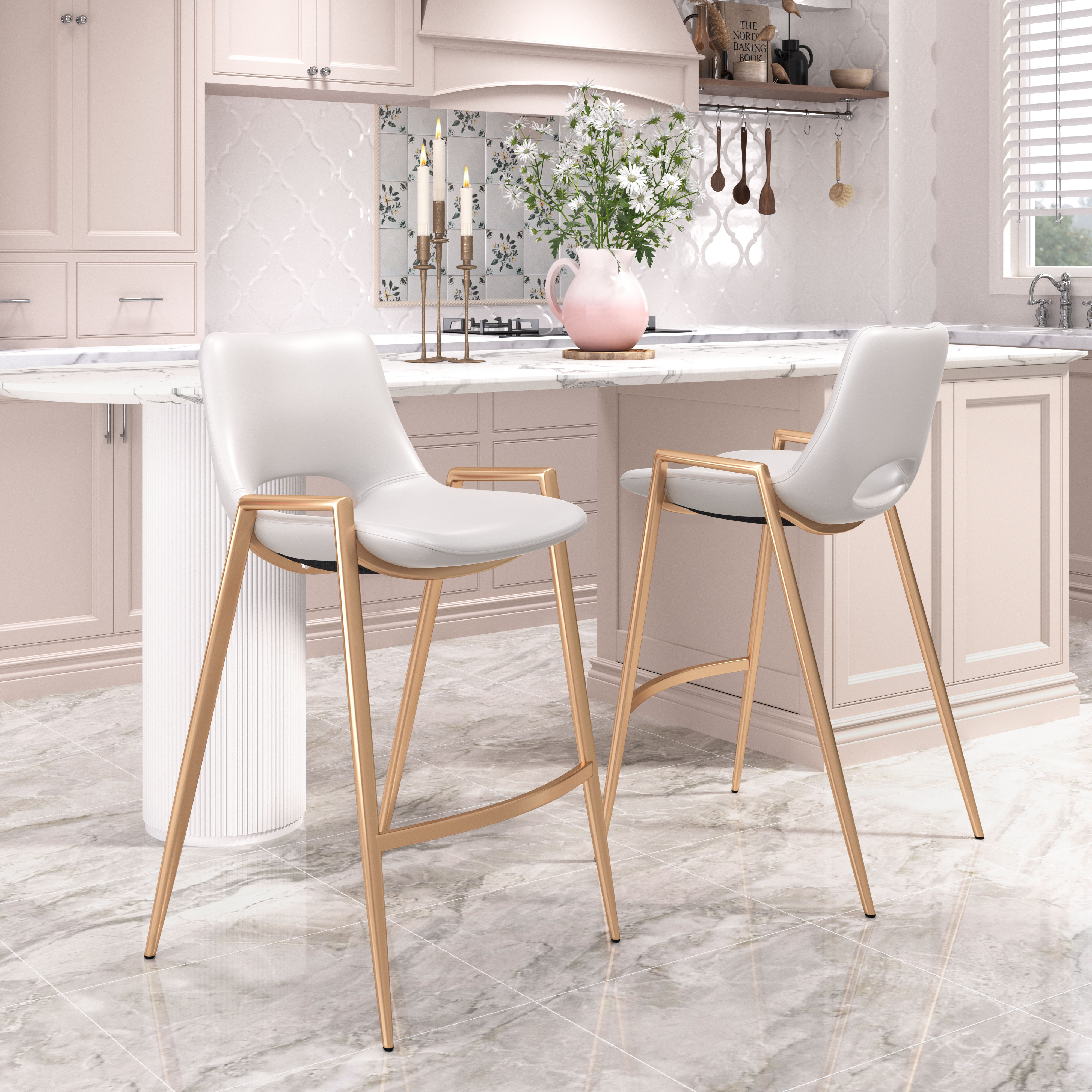 Desi Counter Stool (Set of 2) White & Gold product image