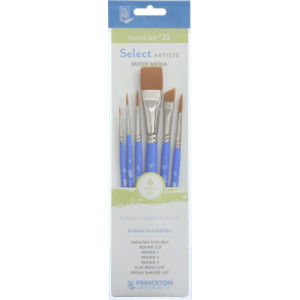 Select Artiste Brush Set No. 21, Synthetic Bristles, Short Handle Mixed Media Paintbrush, Jewel Blue, 6 Pieces