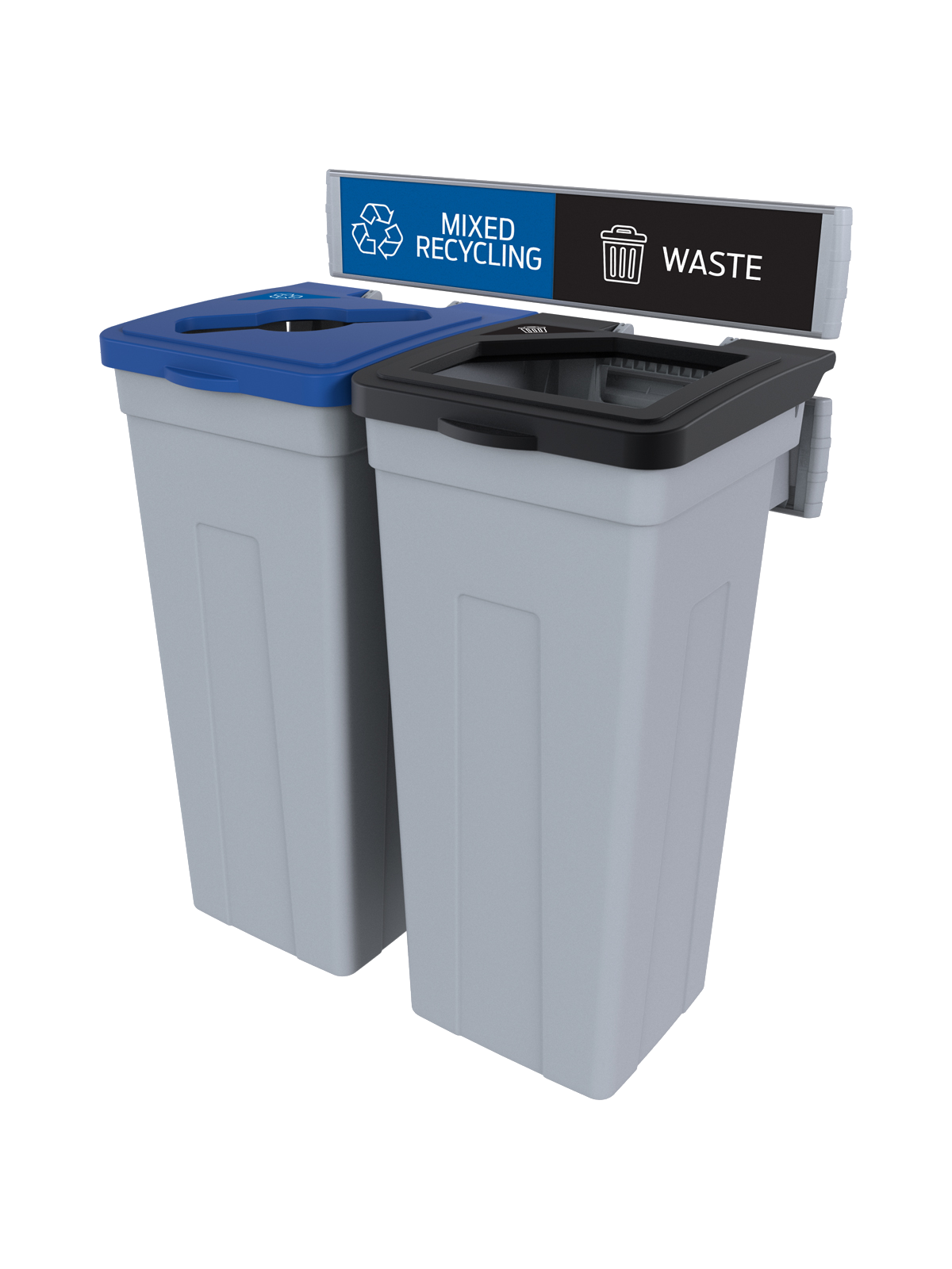 RISE – Double – Kit – Mixed Recycling-Waste – Mixed-Full – Grey-Blue-Black