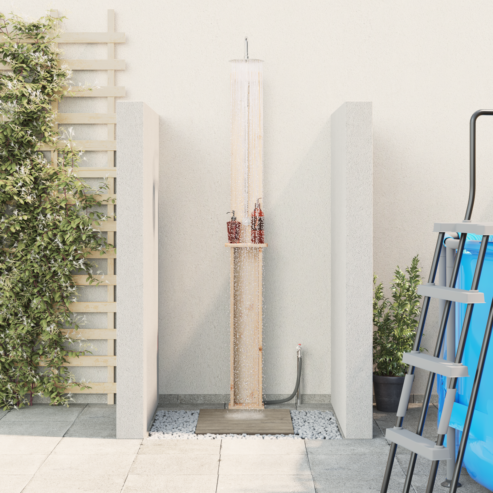 vidaXL Outdoor-Dusche 246 cm Massivholz Kiefer und Edelstahl Natur – Bild 3