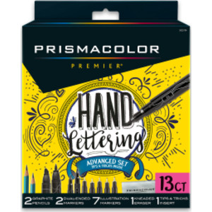 Premier® Advanced Hand Lettering Set with Illustration Markers, Art Pens, Pencils, Eraser and Tips Pamphlet, 13 Count