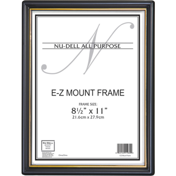 EZ Mount Document Frame, Black & Gold Plastic, 8.5x11 in