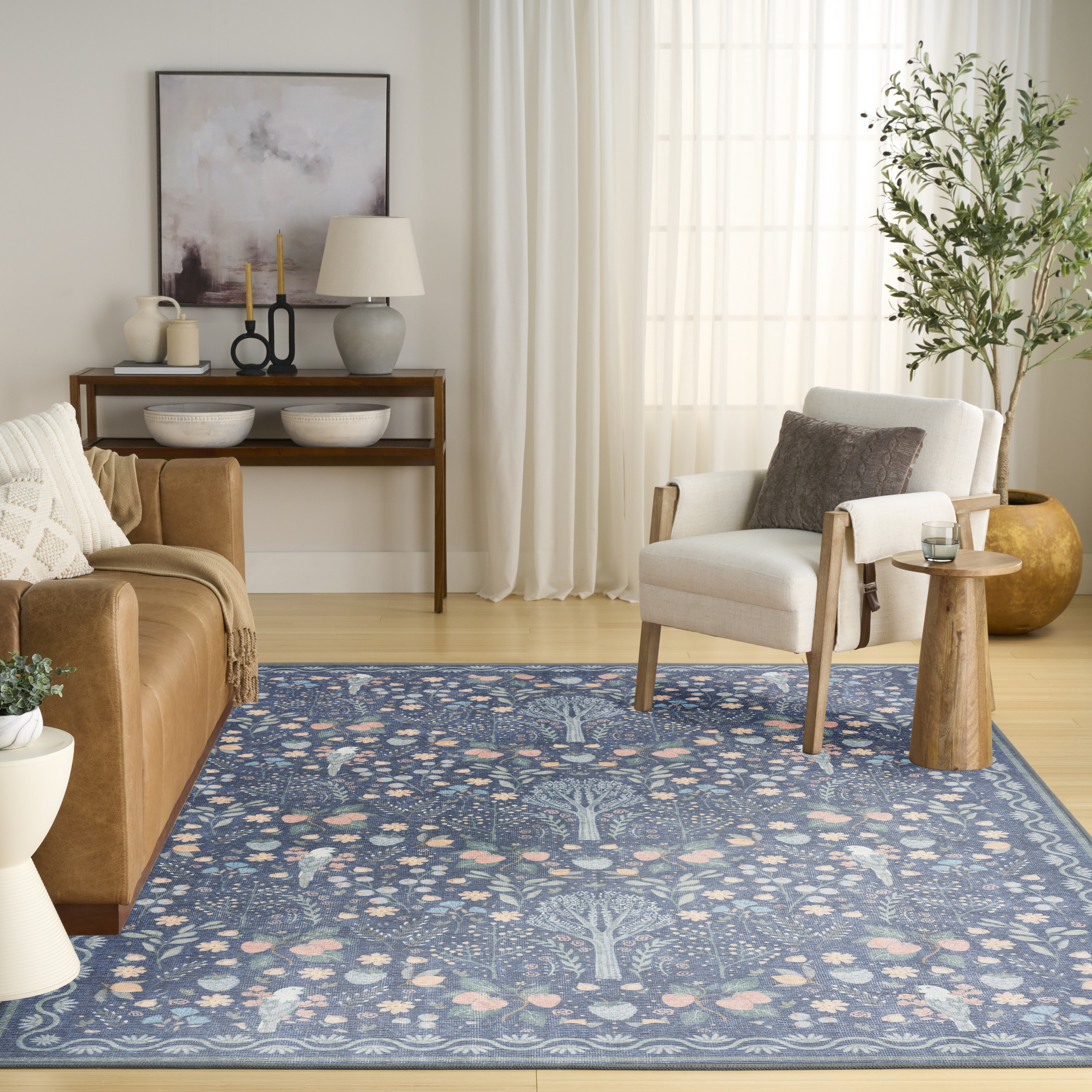 Nourison Botanical Washables 5' x 7' Blue Multicolor Modern Indoor Rug