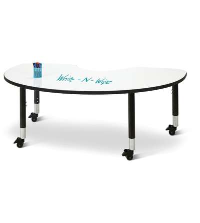 Berries® Kidney Dry Erase Table - 48" x 72", Mobile - Write-n-Wipe/Black/Black